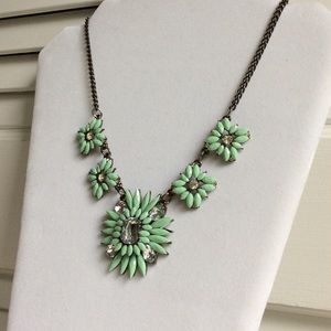 Statement Necklace w/Mint Green Flowers & Stones.